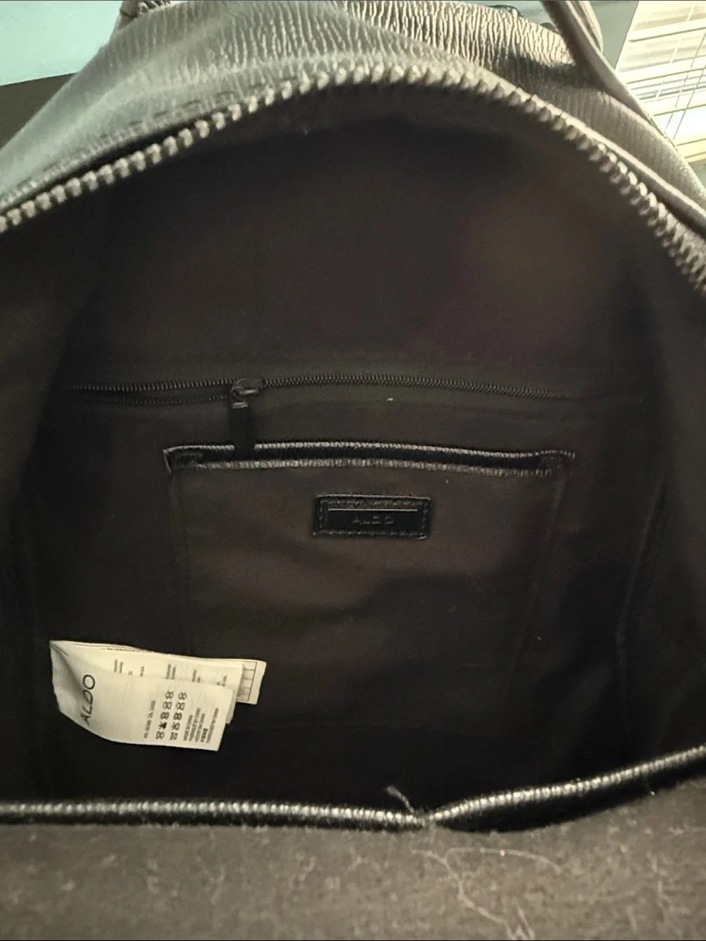 Aldo Black Mini Backpack with Cream Diagonal Stripes